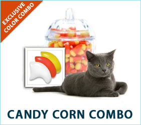 Cats shouldn't eat Halloween candy, but that doesn't mean they can't participate in the holiday fun by prancing around in these bright, candy corn-inspired nail caps.